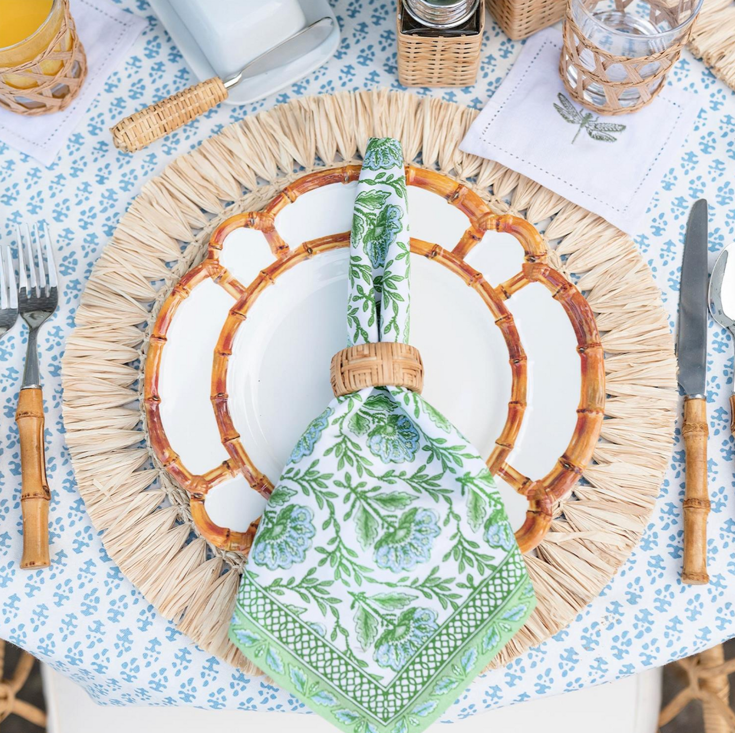 Green Floral Napkins s/4