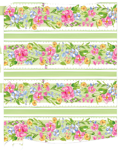 Spring Flowers & Green Striped Table Runner