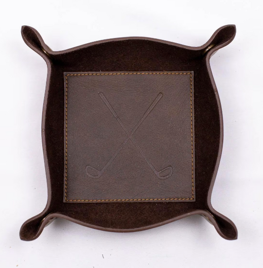 Golf Dark Brown Leather Embossed Valet Tray