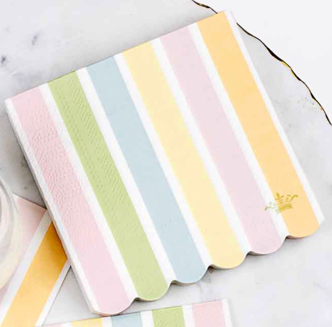 Candy Stripe Scalloped Cocktail Napkins