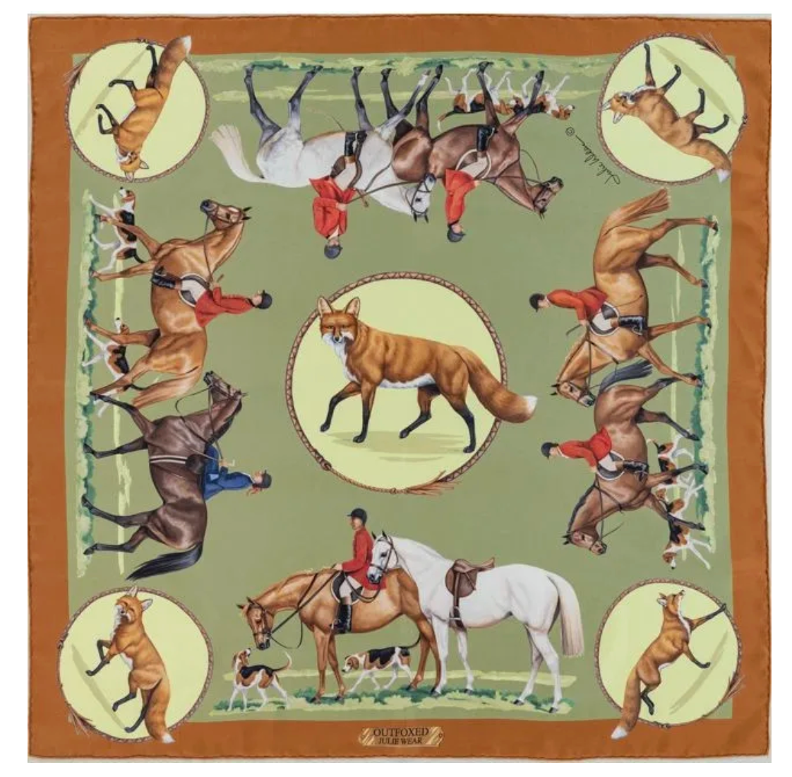 Outfoxed Green/ Chestnut Silk Scarf