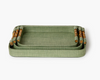 Green Faux Seagrass Decorative Tray with Bamboo Handles
