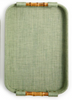 Green Faux Seagrass Decorative Tray with Bamboo Handles