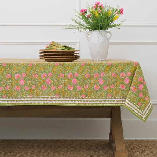 Cactus Flower Fern & Flamingo Round Tablecloth