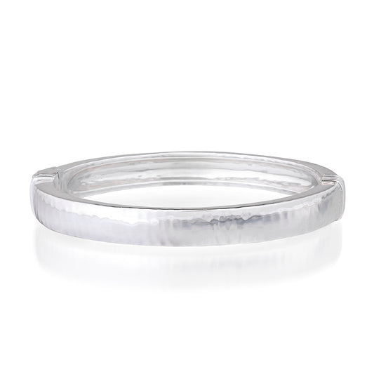 Cleopatra Oval Hinged Bangle - Silver