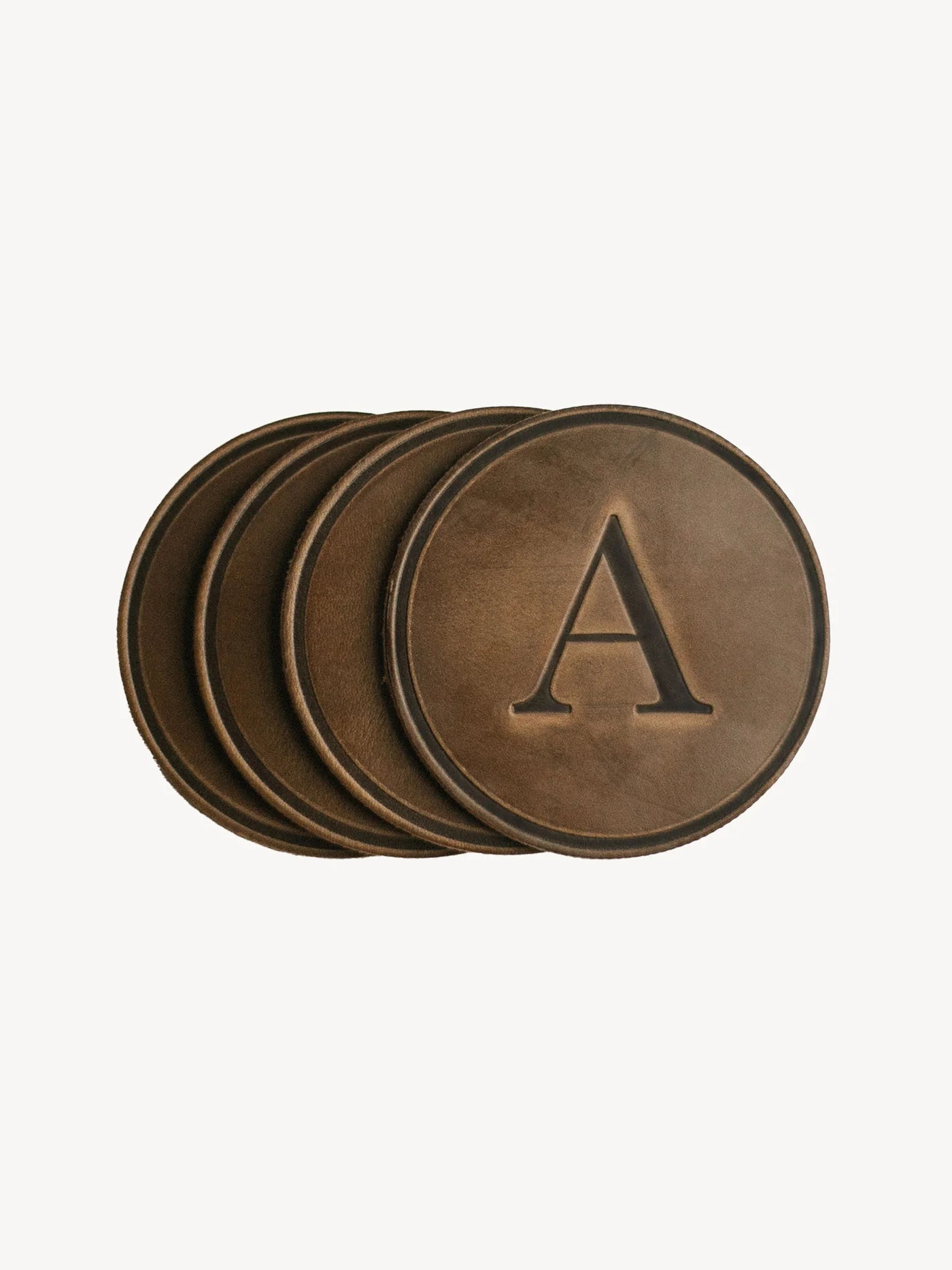 Monogrammed Leather Circle Coasters