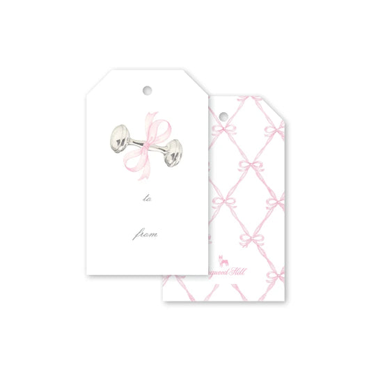 Rattle and Bow Pink Gift Tags