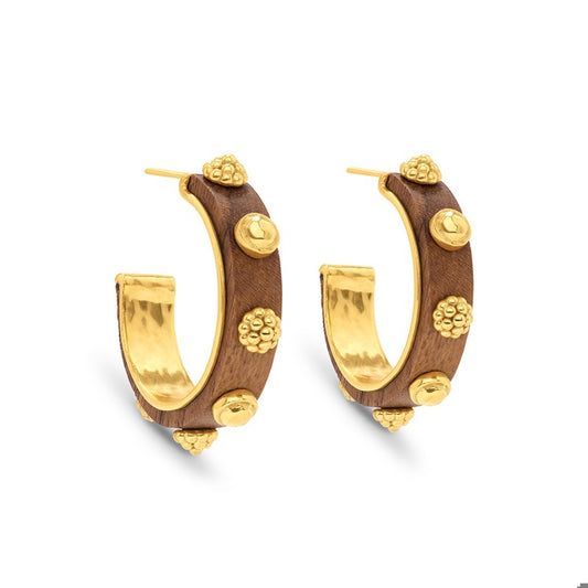 Gaia Hoop Earrings in Hammered Gold,Teak