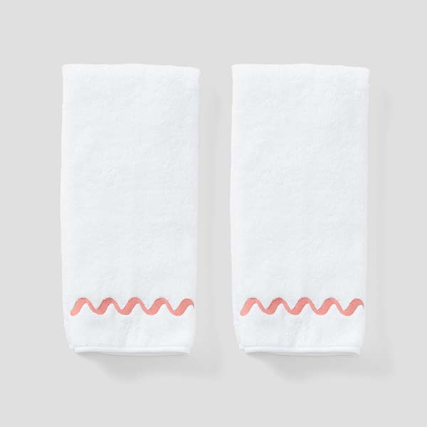 Coral Wave Embroidered Hand Towels (pair)