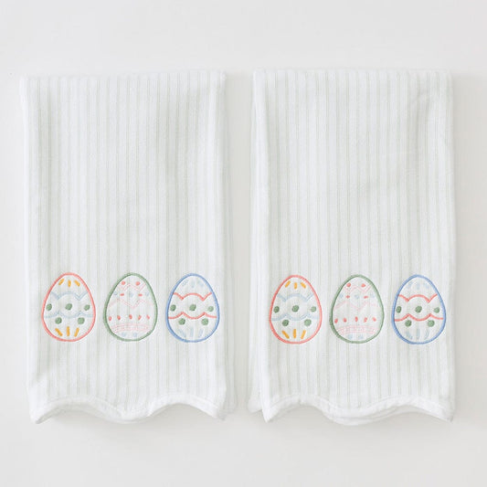 Green Stripe w/ Easter Egg's Scalloped Kitchen Towel