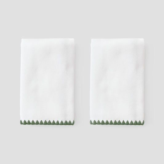 Green Stitched Hand Towels (Pair)