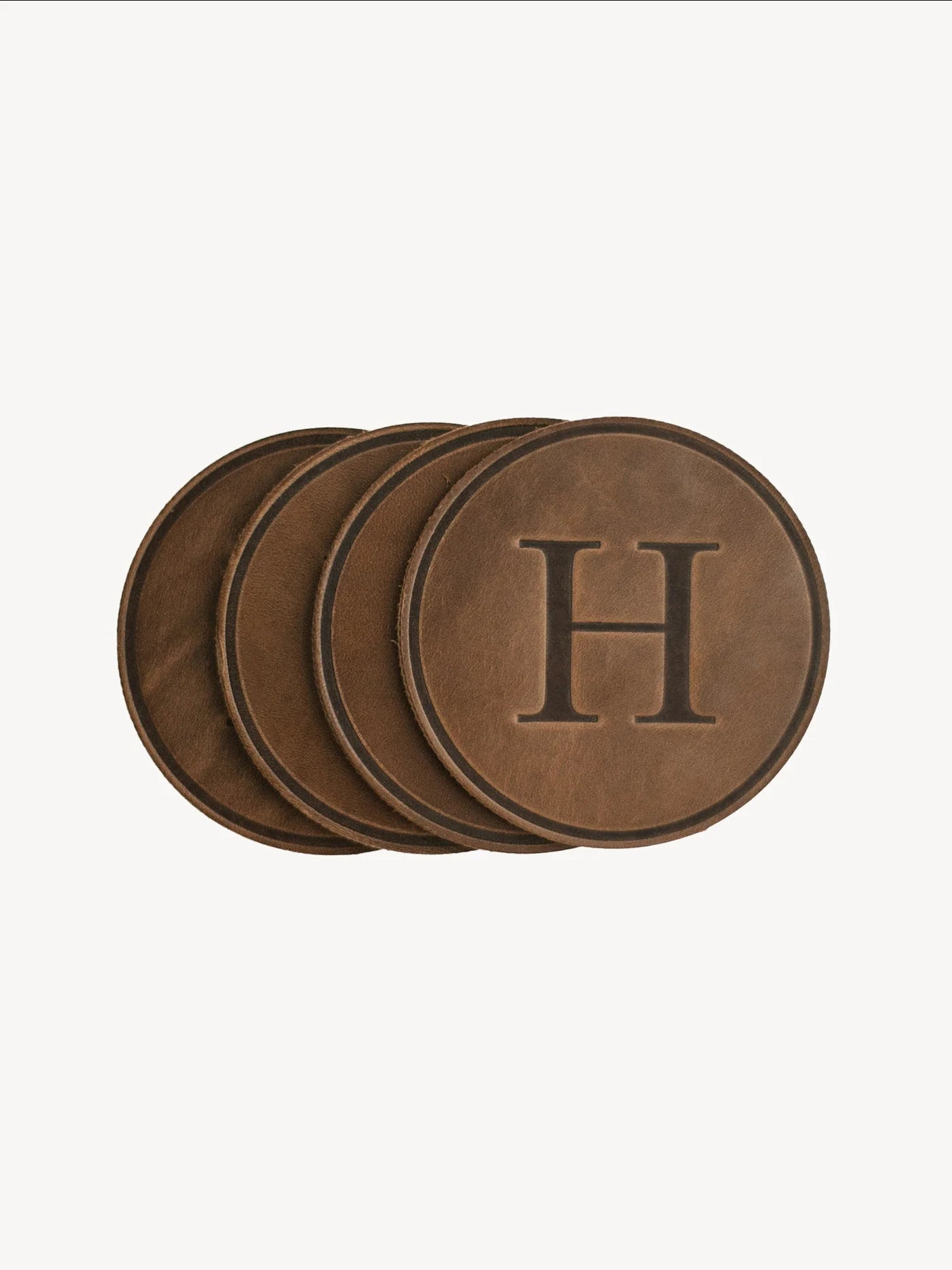 Monogrammed Leather Circle Coasters