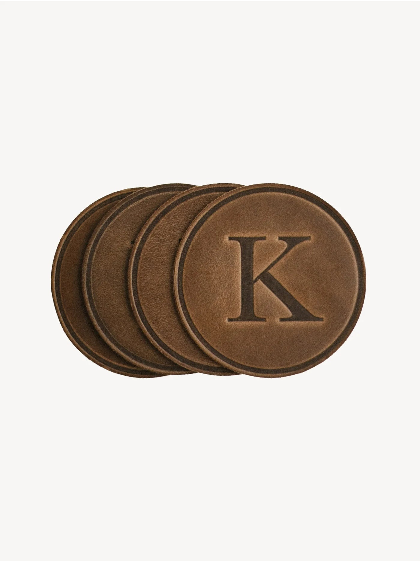 Monogrammed Leather Circle Coasters