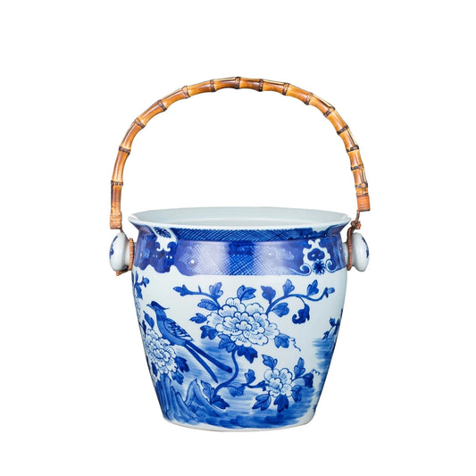 Porcelain Floral Wine Bucket W/ Bamboo Handle