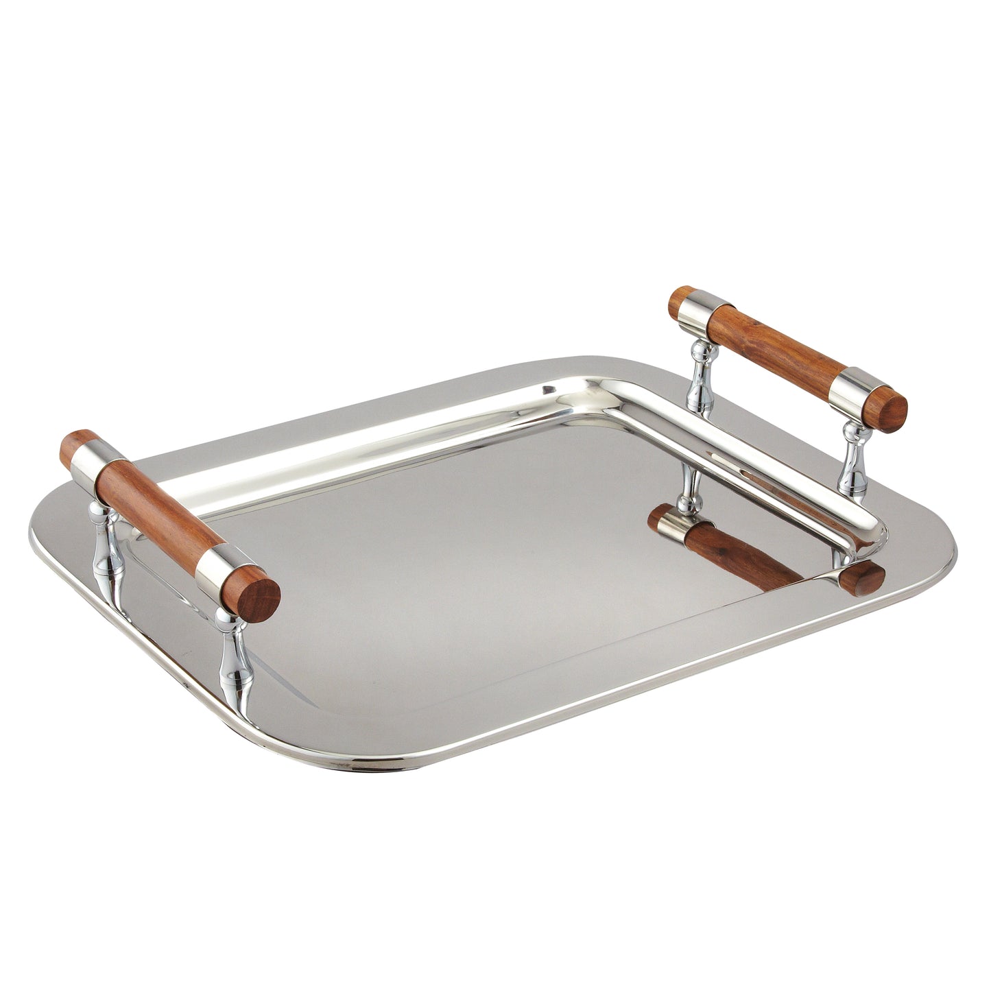 Wood Handle Silver Tray