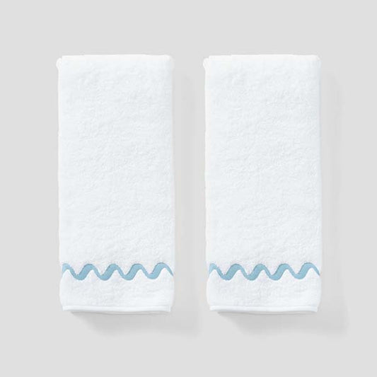 Blue Wave Embroidered Hand Towels (pair)