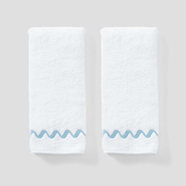 Blue Wave Embroidered Hand Towels (pair)