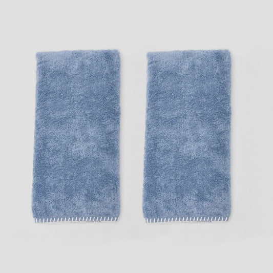 Stitched Edge Hand Towel (Pair) - Storm Blue