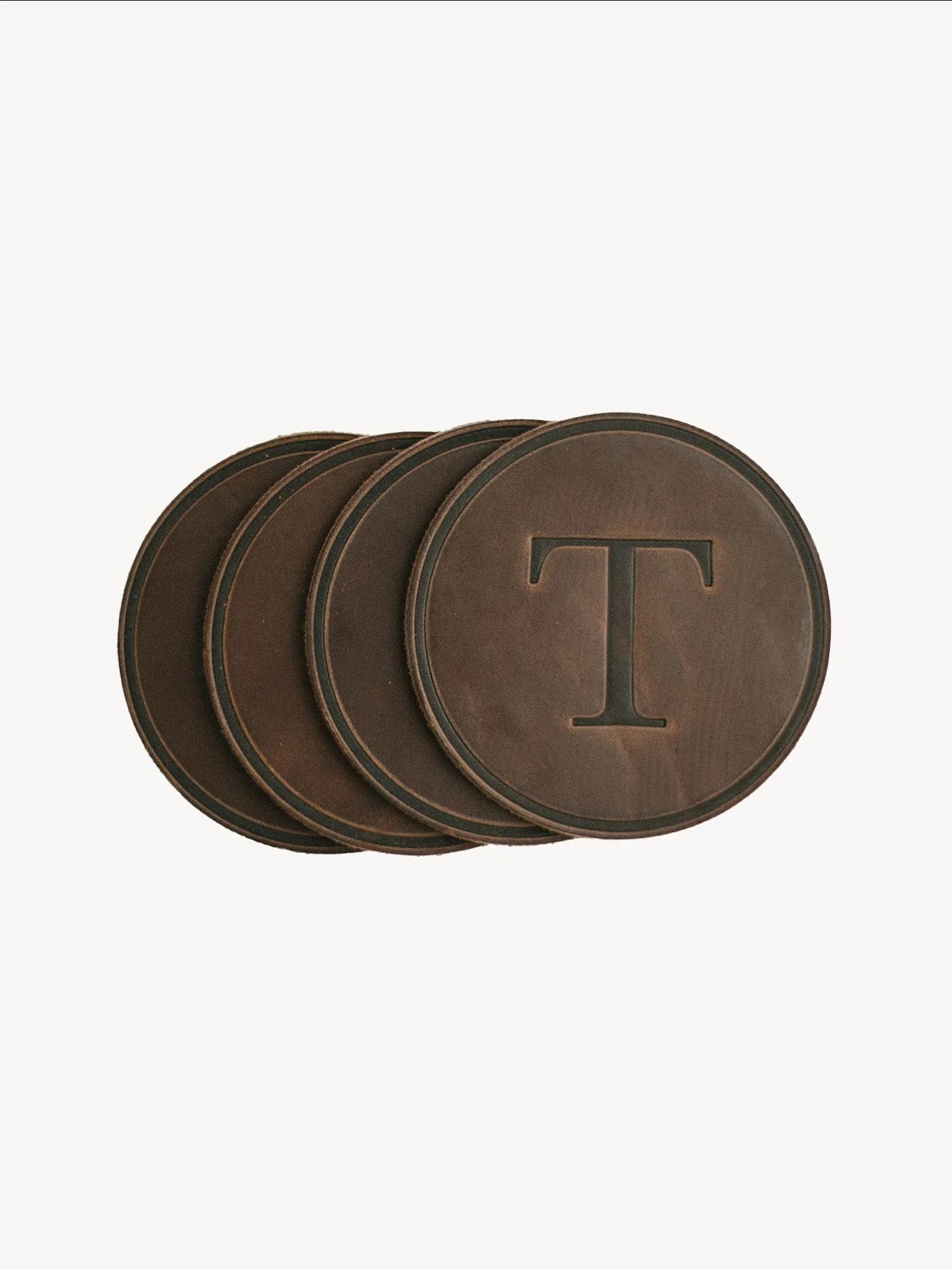 Monogrammed Leather Circle Coasters